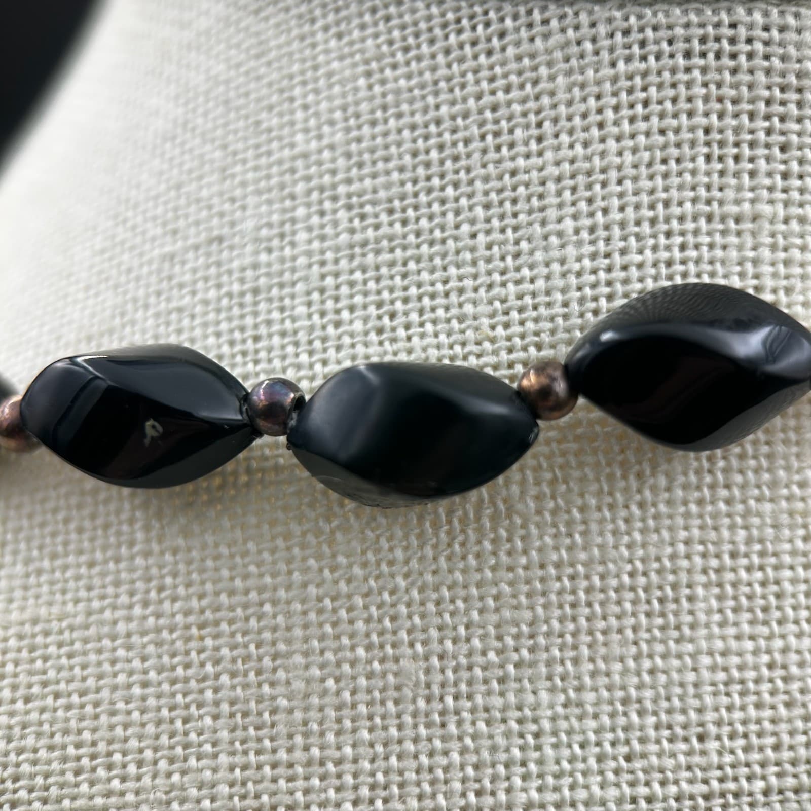 Vintage Black Lucite Gold Tone Tetrahedron Beaded Necklace Statement 20'' Y2K - Thumbnail 3