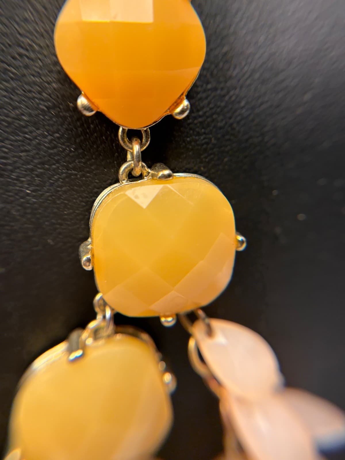 Vintage Orange & Peach Statement Bib Necklace Gold Tone Chunky Bead Fashion - Thumbnail 6