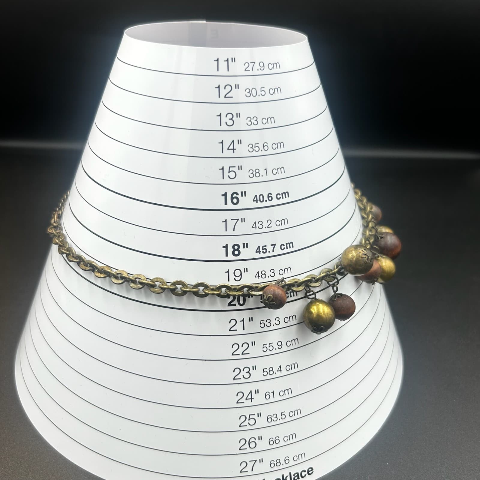 Vintage Brass Chain Necklace with Green and Red Wooden Beads 19" Y2K 90s 2000s - Thumbnail 6