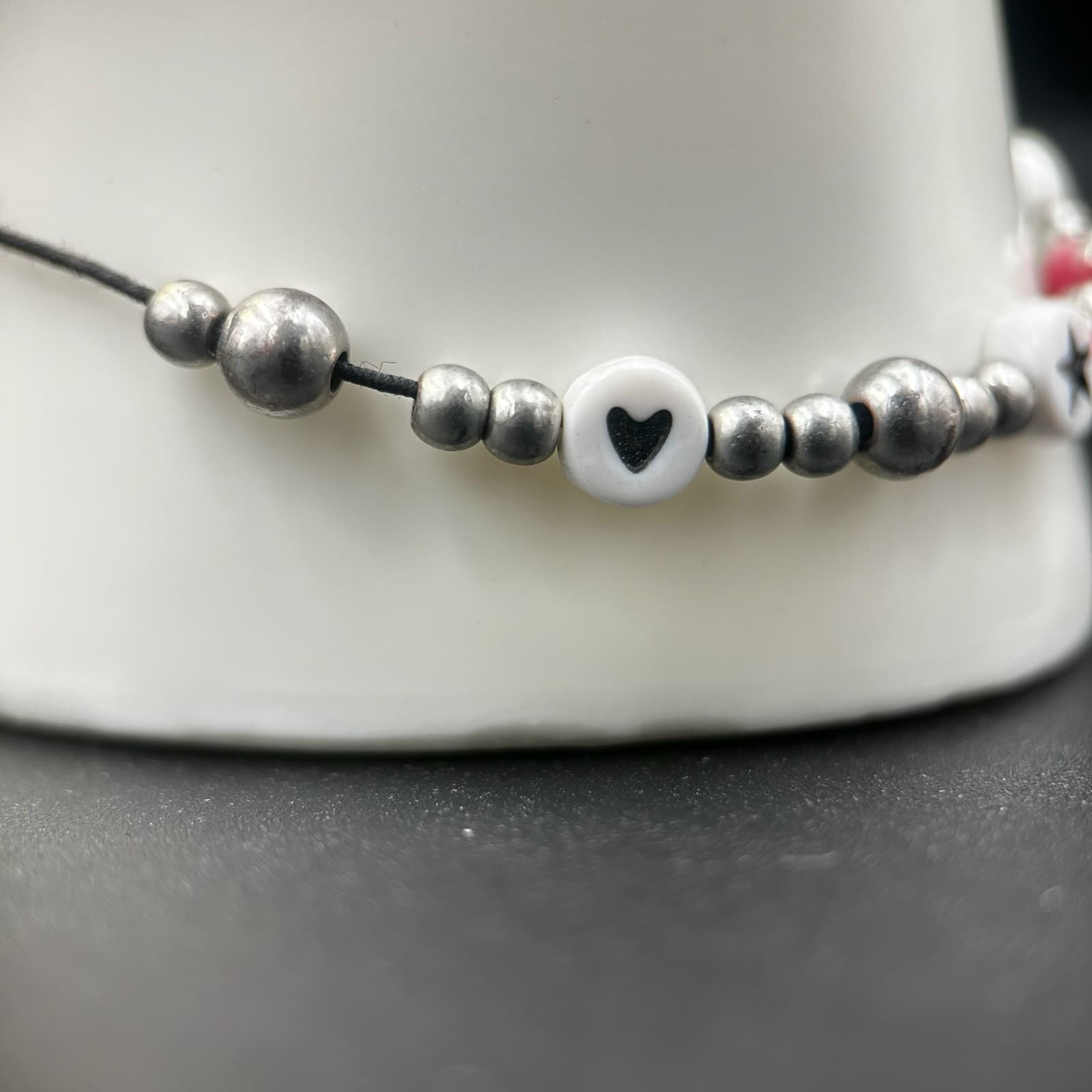 Vintage Heart and Star Charms Beaded Bracelet Stretch Women's Fashion Jewelry 7' - Thumbnail 3