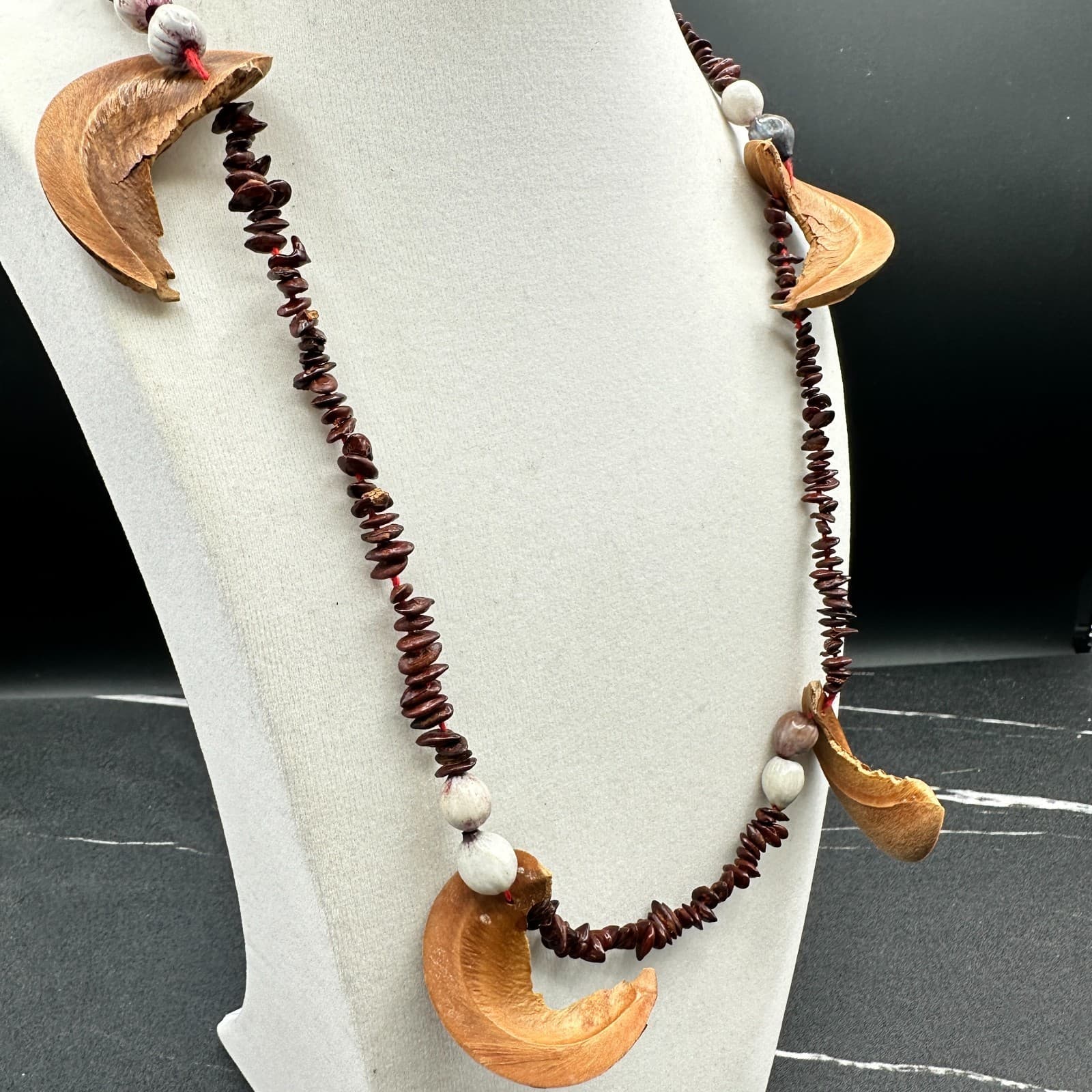 VTG 90s Amber Orange Swirl Lucite Beaded Necklace Chunky High Gloss Retro - Thumbnail 5