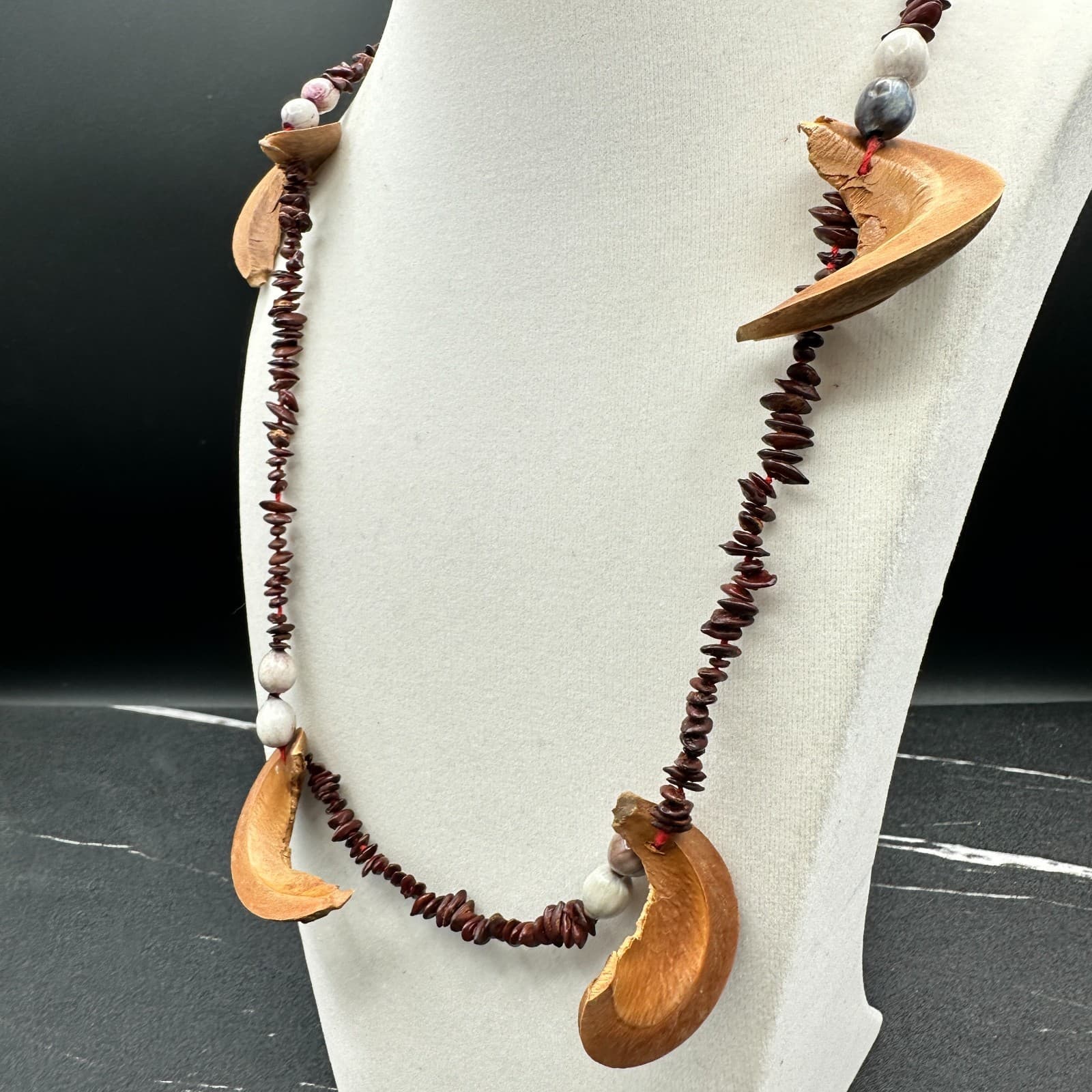 VTG 90s Amber Orange Swirl Lucite Beaded Necklace Chunky High Gloss Retro - Thumbnail 7