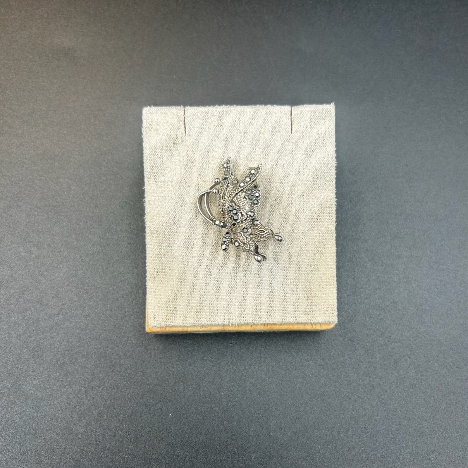 Vintage Butterfly Brooch Pin Silver Tone w/ Black Crystal Accents Y2K 90s 2000s - Thumbnail 3