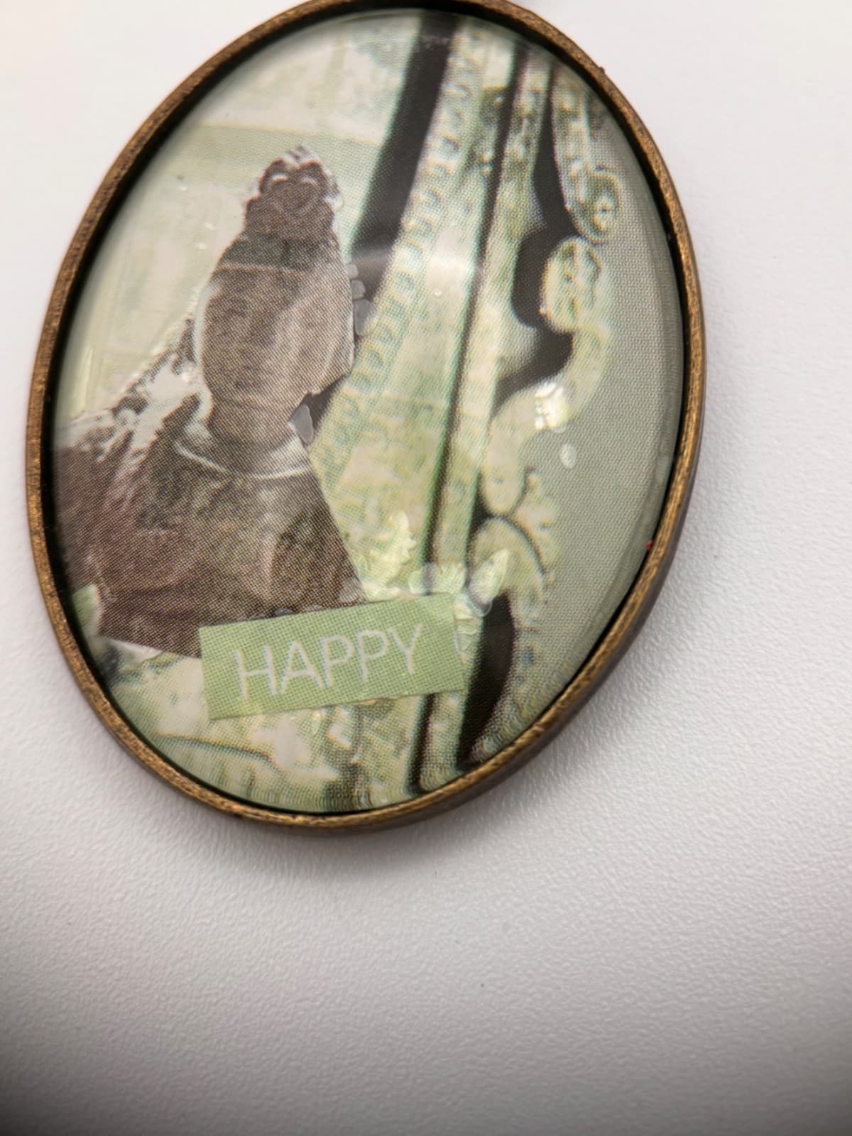 Vintage Multicolor Beaded Pendant Necklace Oval Cameo Style Buddha Boho Retro - Thumbnail 3