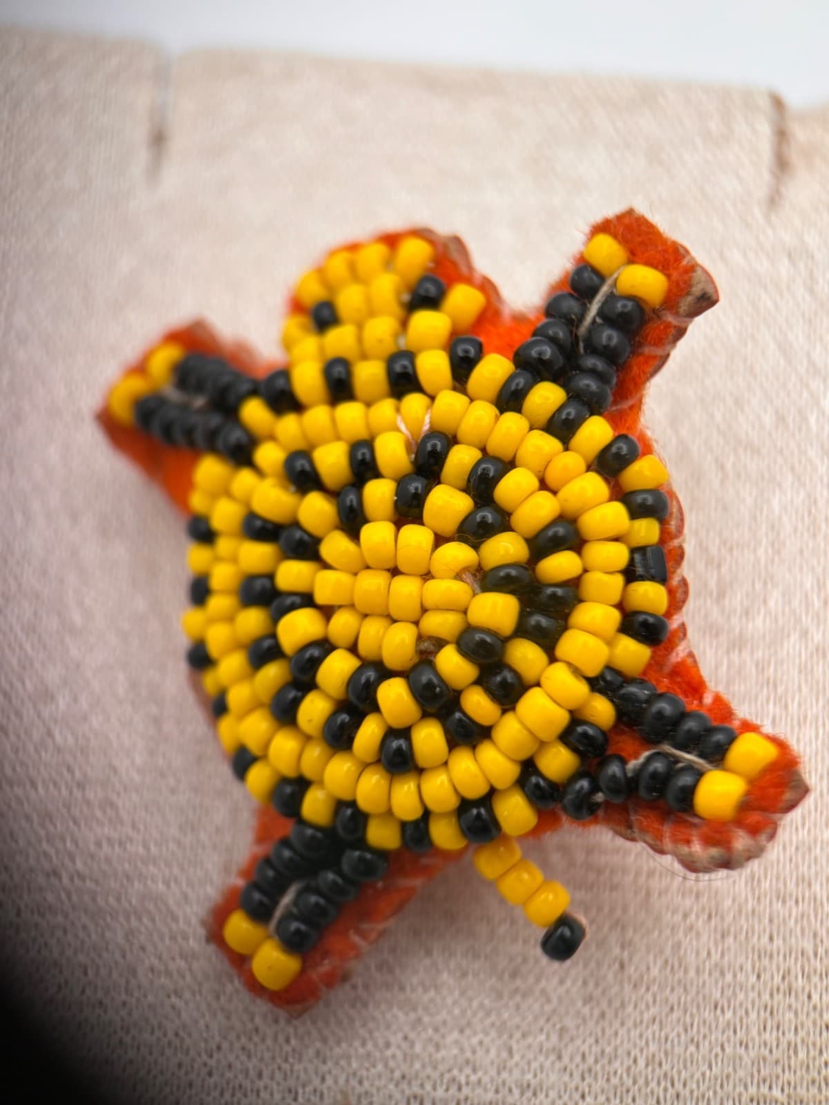 Vintage Beaded Starburst Brooch Pin Yellow Black Orange Felt Boho Artisan - Thumbnail 5