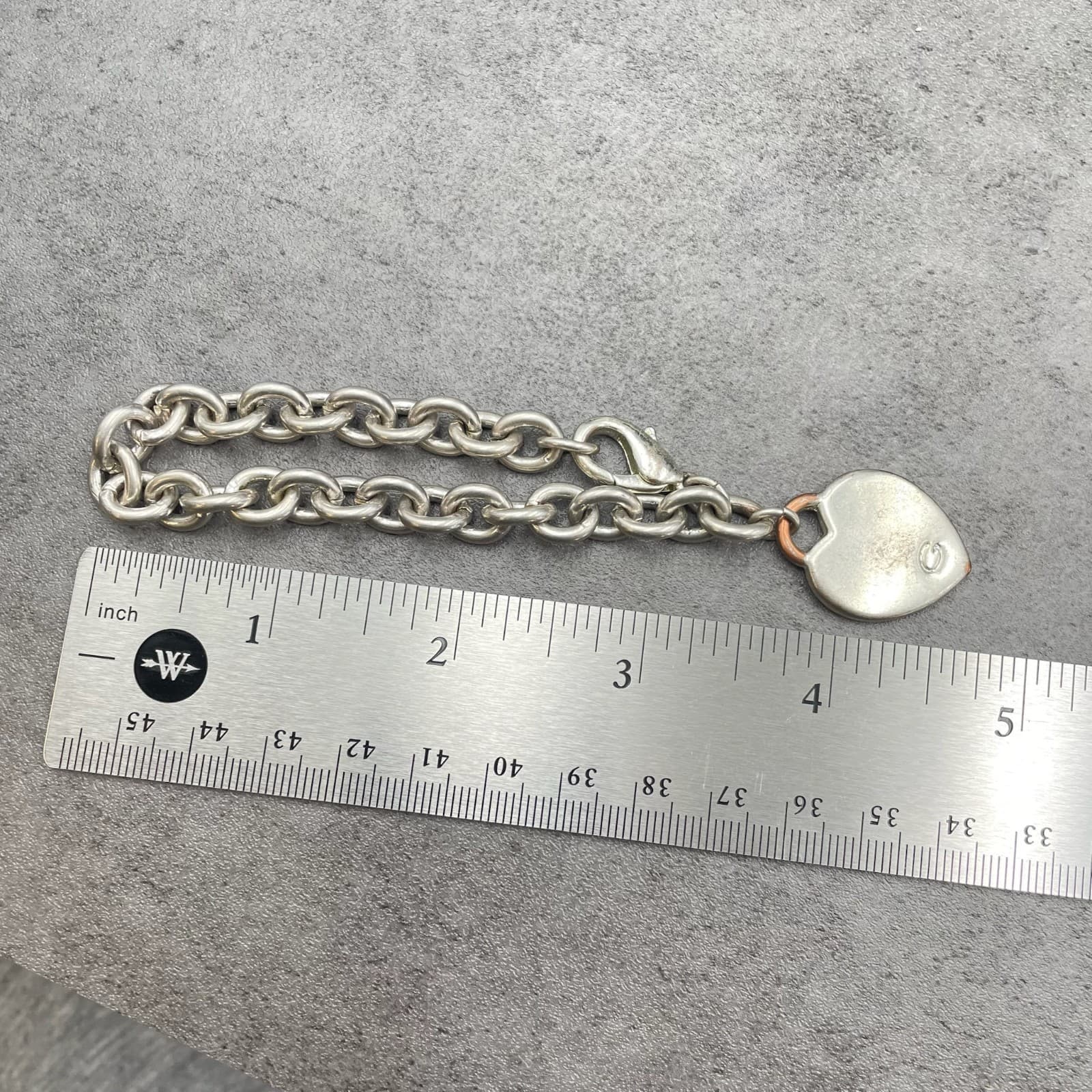 Vintage 90s Chunky "G" Initial Silver Tone Heart Charm Bracelet Statement Chain - Thumbnail 6