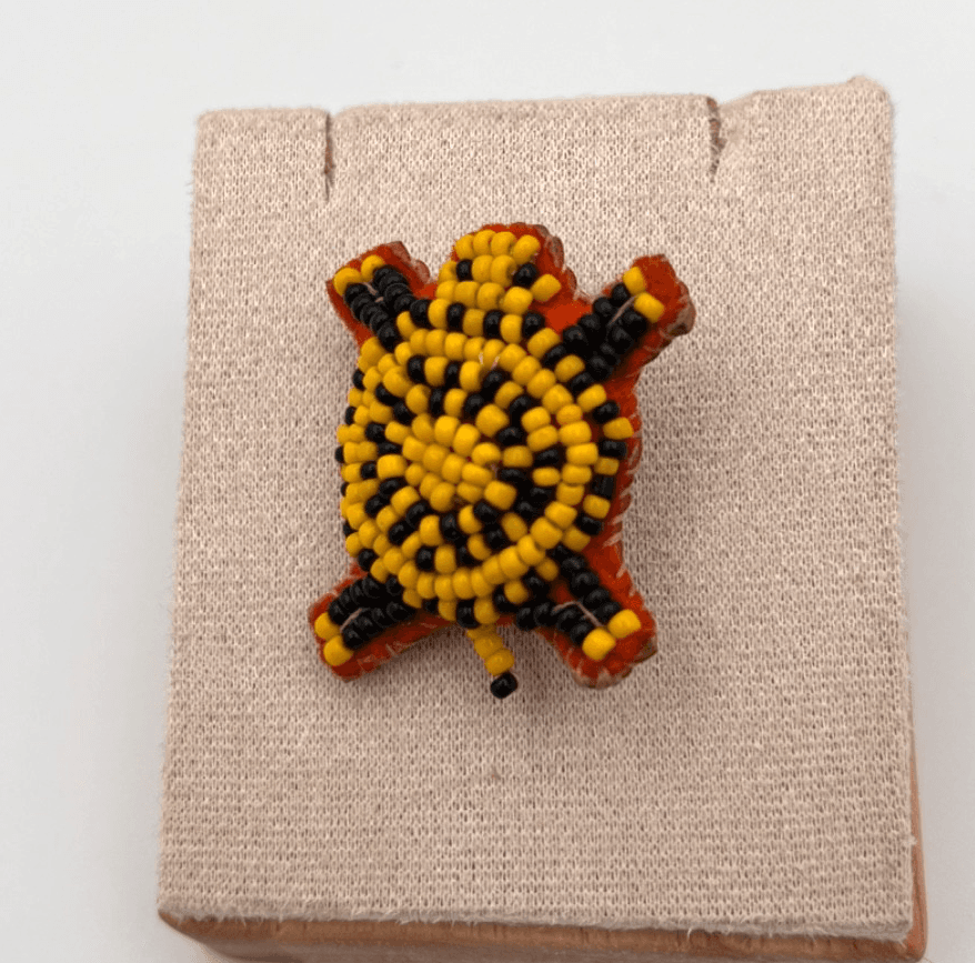 Vintage Beaded Starburst Brooch Pin Yellow Black Orange Felt Boho Artisan - Thumbnail 2