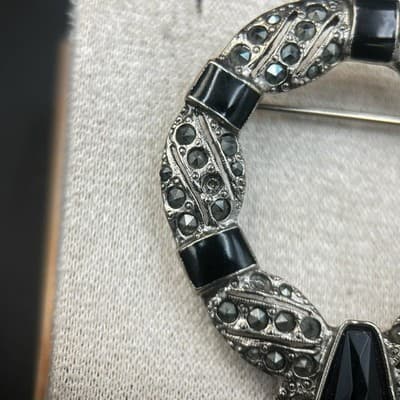 Vintage Enamel & Lucite Teardrop Silver Pin Brooch Black Statement Chunky Y2K - Thumbnail 3