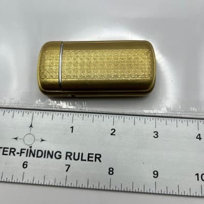 Vintage Gold Tone Butane Gas Lighter Engine Turned Diamond Pattern Pocket Slim - Thumbnail 6
