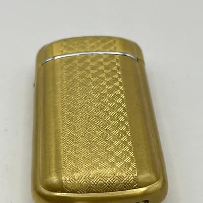 Vintage Gold Tone Butane Gas Lighter Engine Turned Diamond Pattern Pocket Slim - Thumbnail 3
