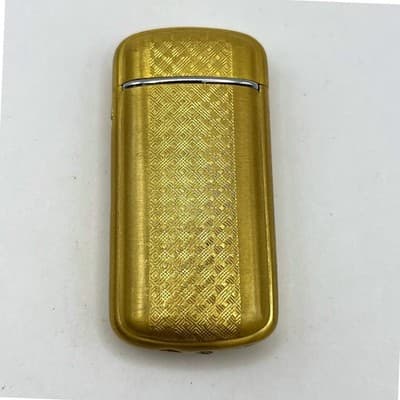 Vintage Gold Tone Butane Gas Lighter Engine Turned Diamond Pattern Pocket Slim - Image 1