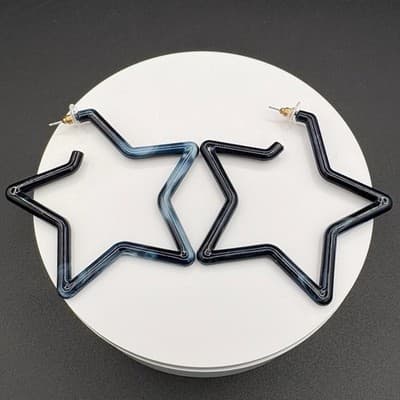 Vintage Chunky Star Hoop Earrings Black & Blue Acrylic Dangle Fashion Jewelry - Image 1