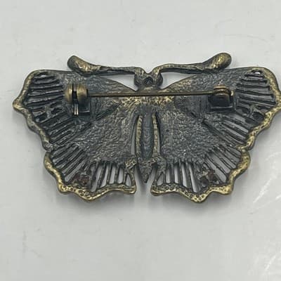 Vintage Butterfly Brooch Pendant Set Cloisonne Enamel Floral Rhinestone 3 Pieces - Thumbnail 7