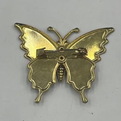 Vintage Butterfly Brooch Pendant Set Cloisonne Enamel Floral Rhinestone 3 Pieces - Thumbnail 6