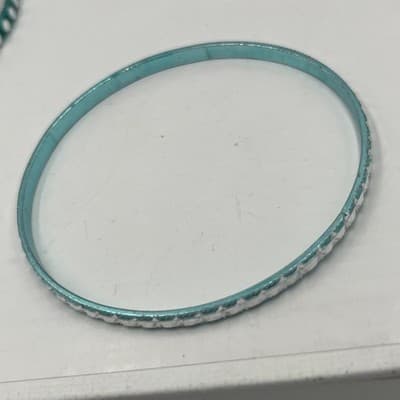 Vintage Teal Bangle Bracelet Set Aqua Green Glitter Textured Stackable 9 Pieces - Thumbnail 4