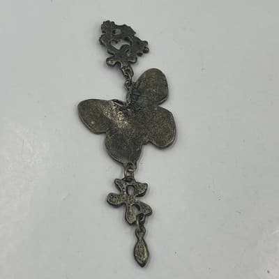 Vintage Butterfly Brooch Pendant Set Cloisonne Enamel Floral Rhinestone 3 Pieces - Thumbnail 5