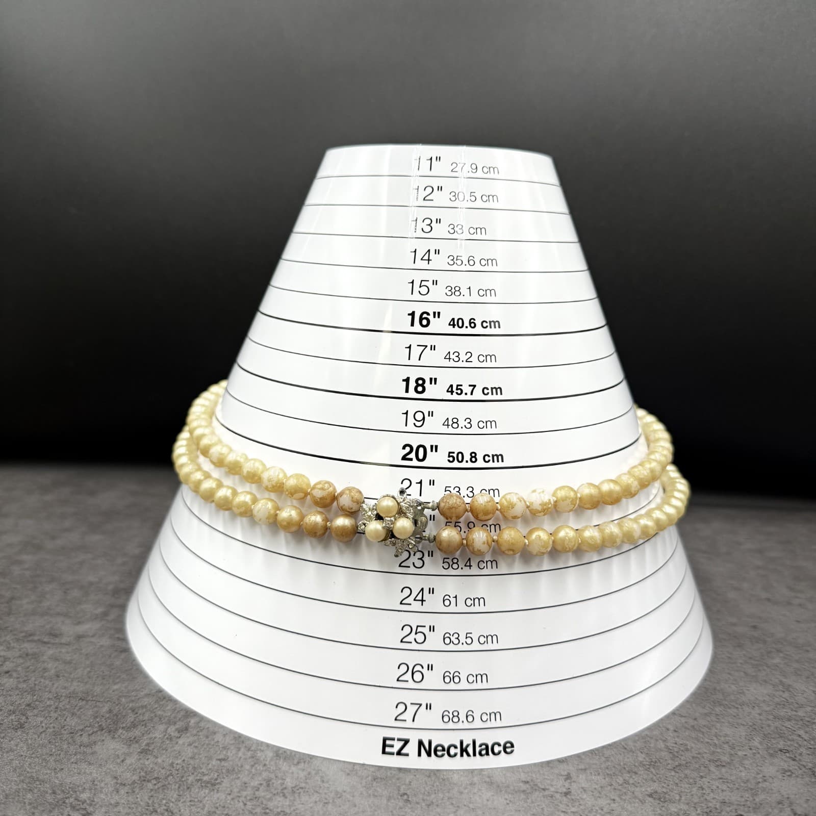 Vintage Cream Faux Pearl Marbled Round Bead Double Strand Necklace Floral Clasp - Thumbnail 11