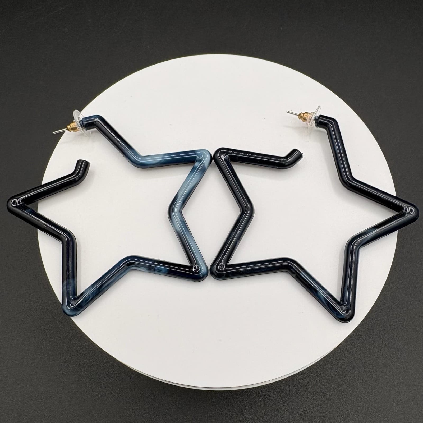 Vintage Chunky Star Hoop Earrings Black & Blue Acrylic Dangle Fashion Jewelry - Thumbnail 3