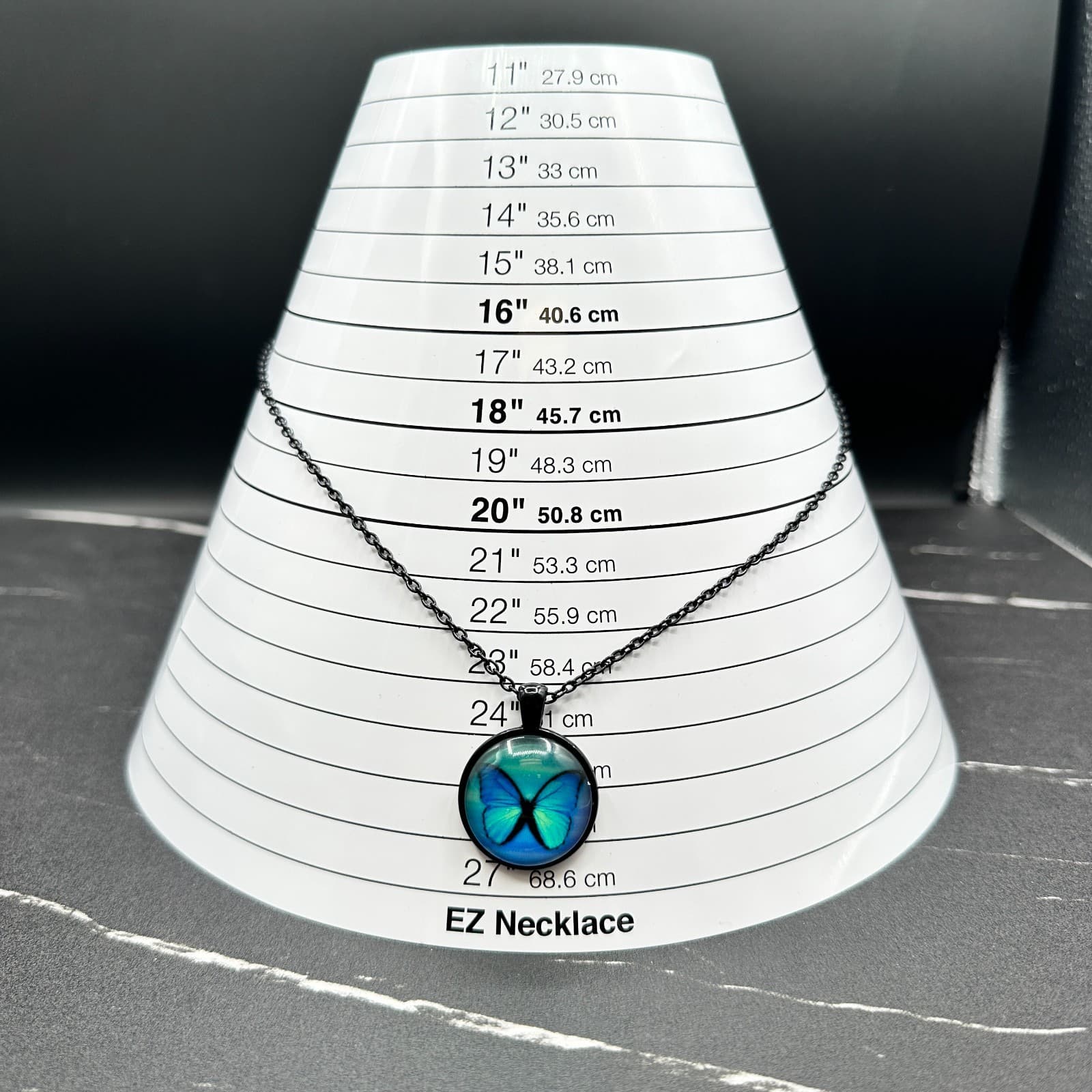 Vintage 90s Black Metal Chain Butterfly Pendent Necklace Women's Classic Fashion - Thumbnail 10