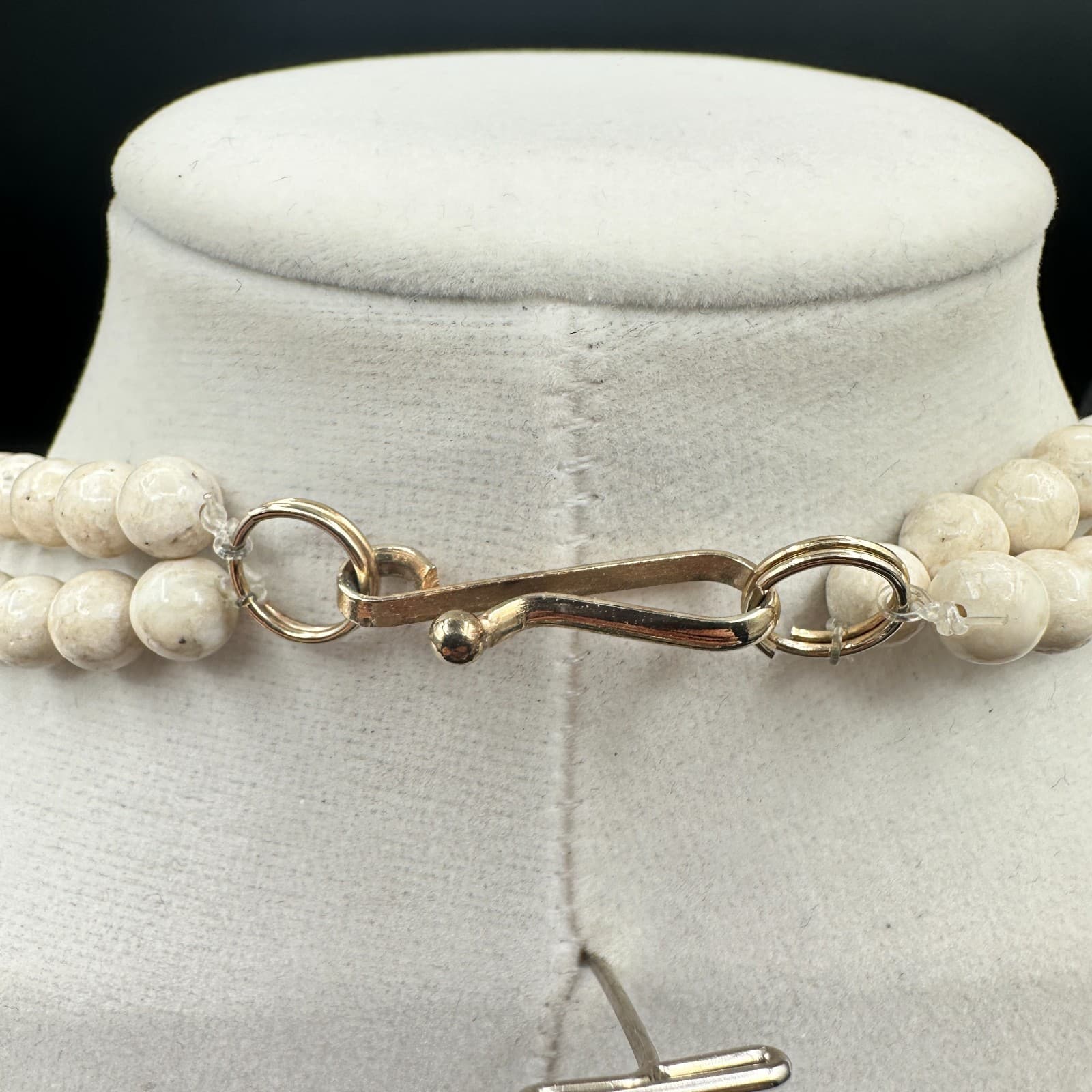 Vintage Mother Pearl Chip Necklace Wood Stone Bead Choker Dual Strand Beige Tan - Thumbnail 9