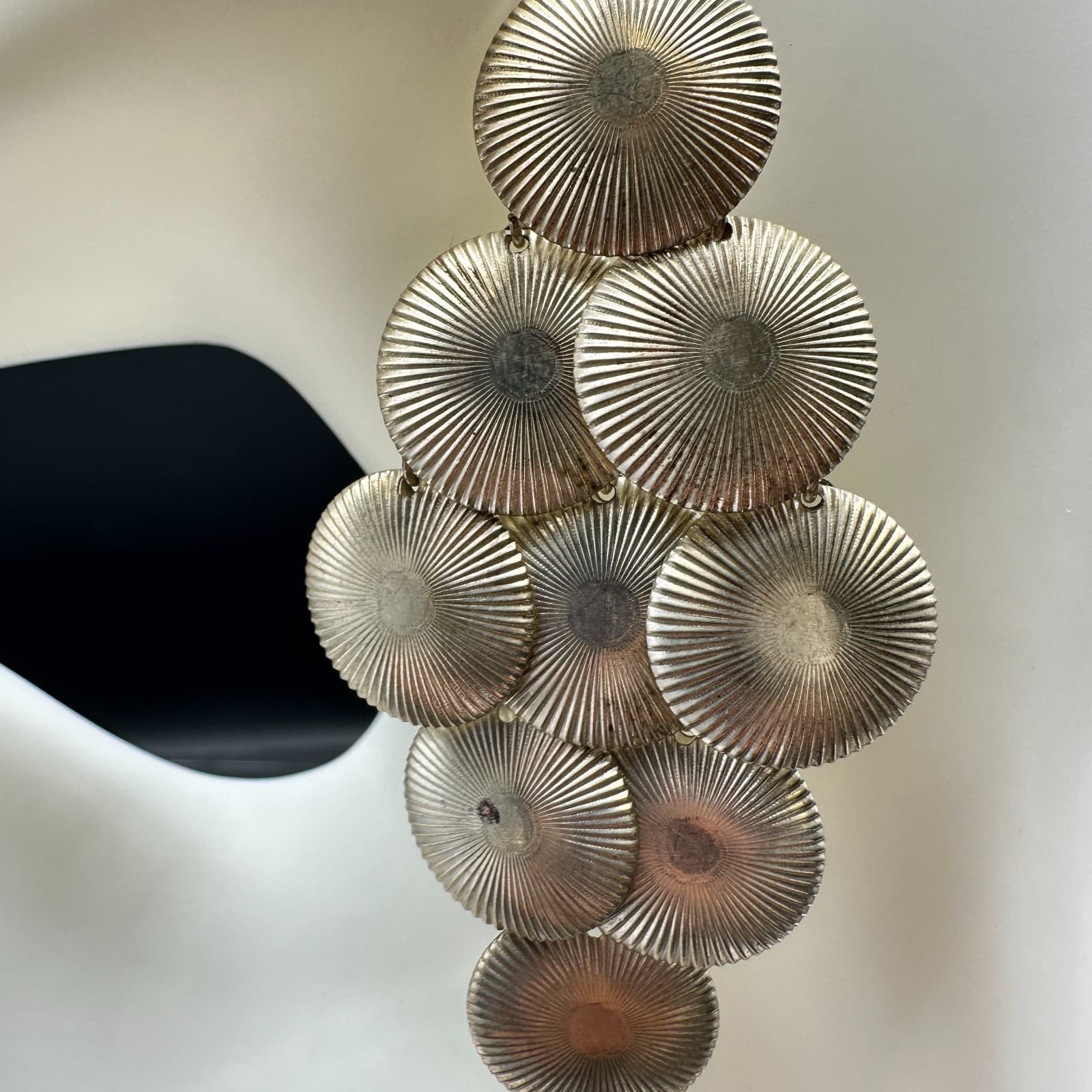 VTG Silver Tone Disc Dangle Earrings Women Boho Long Chandelier Jewelry - Thumbnail 11