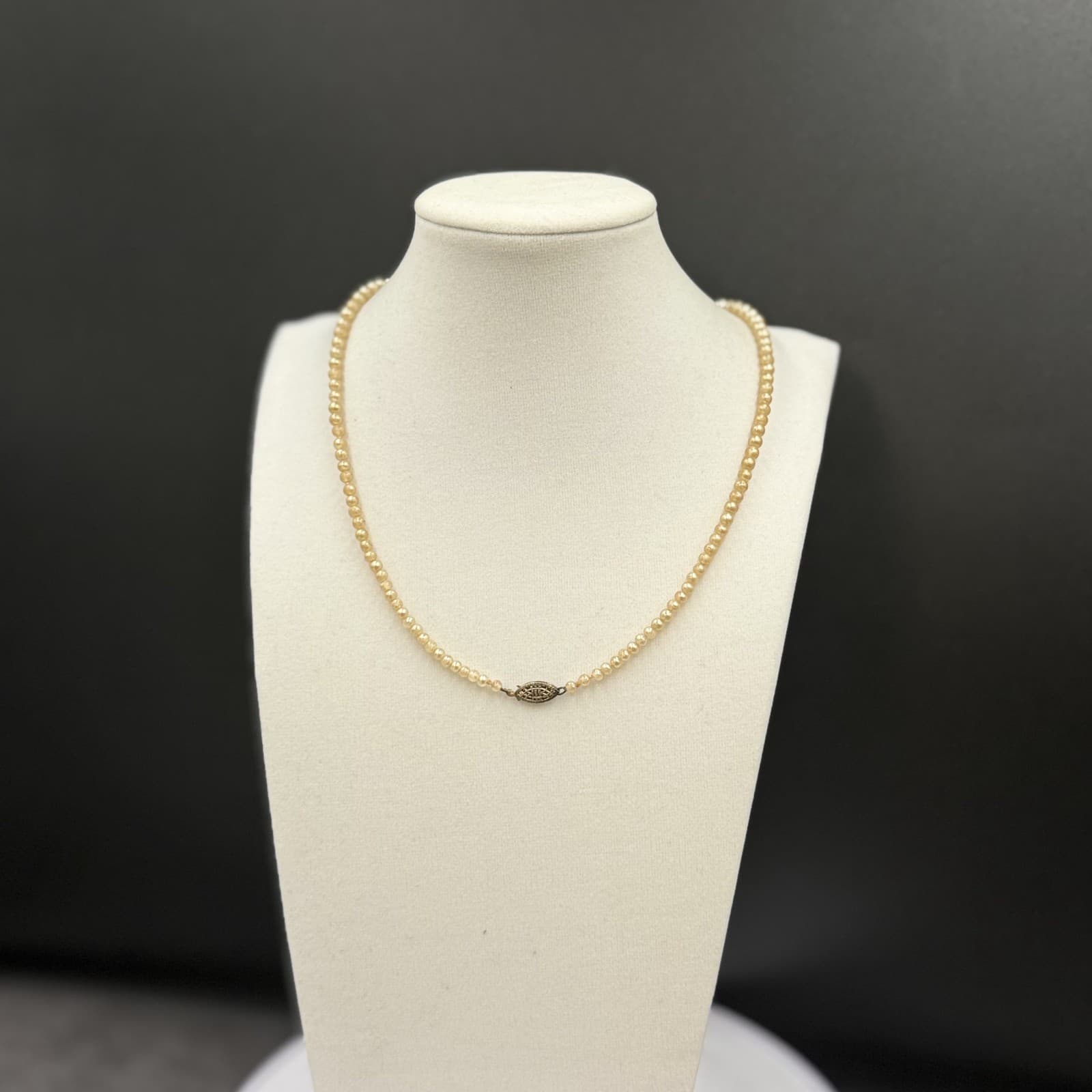 Vintage Cream Faux Pearl Round Bead Necklace Filigree Clasp Elegant - Thumbnail 2