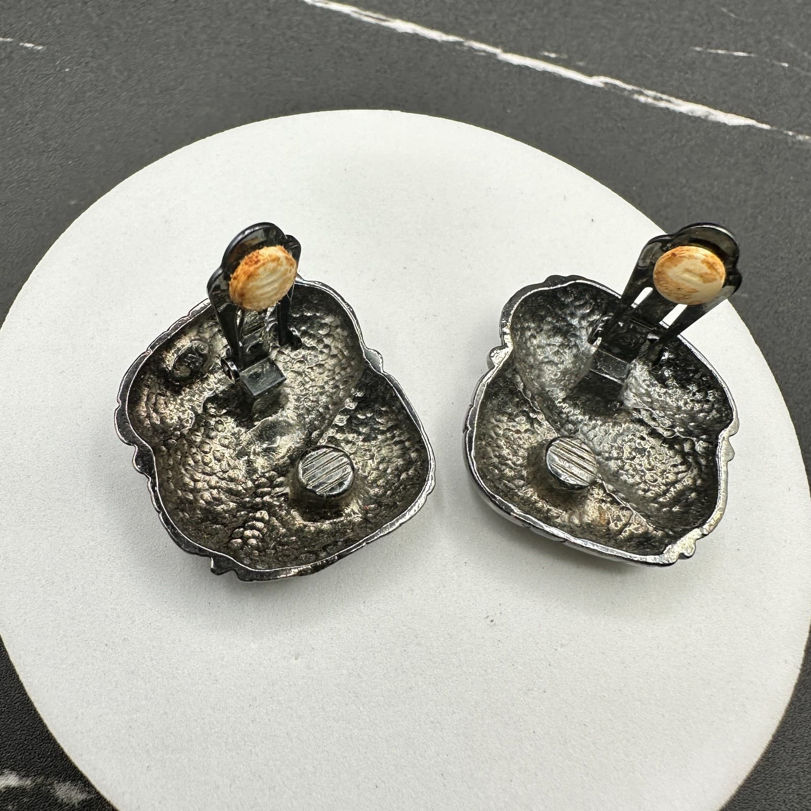 VTG 90s Silver Tone Large Statement Earrings Textured Reptile Skin Jewelry - Thumbnail 6