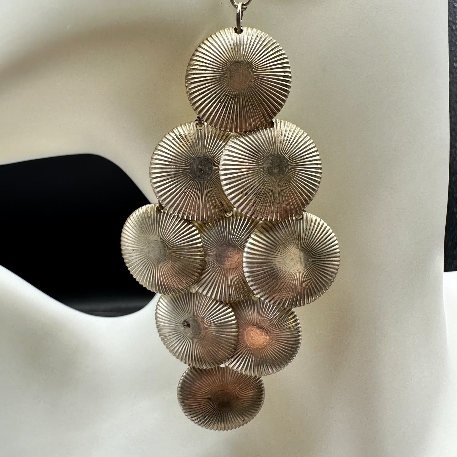 VTG Silver Tone Disc Dangle Earrings Women Boho Long Chandelier Jewelry - Thumbnail 9