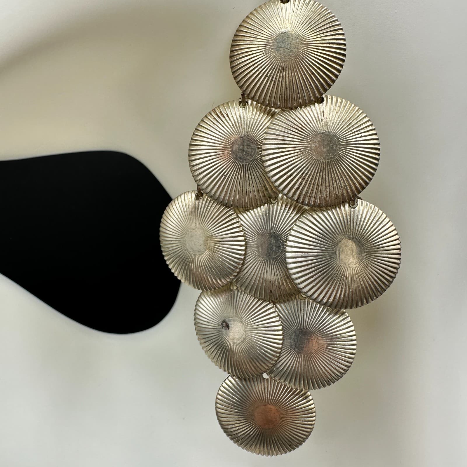 VTG Silver Tone Disc Dangle Earrings Women Boho Long Chandelier Jewelry - Thumbnail 3