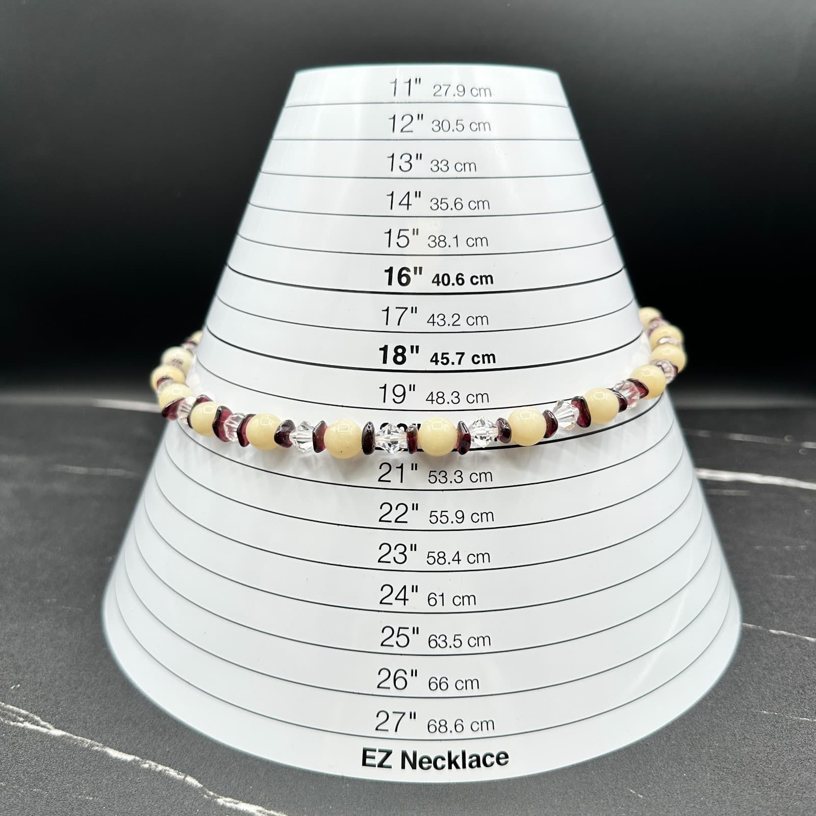 VTG Cream Stone Bead Necklace Clear Crystal Burgundy Spacer 19" Choker Jewelry - Thumbnail 8