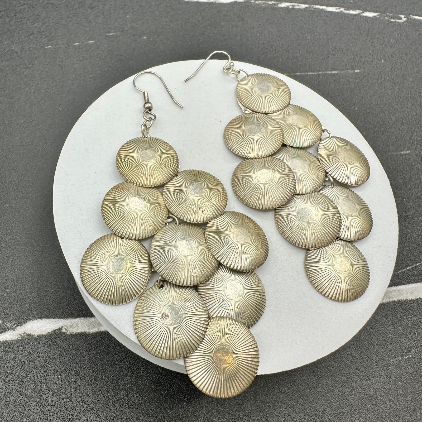 VTG Silver Tone Disc Dangle Earrings Women Boho Long Chandelier Jewelry - Thumbnail 13