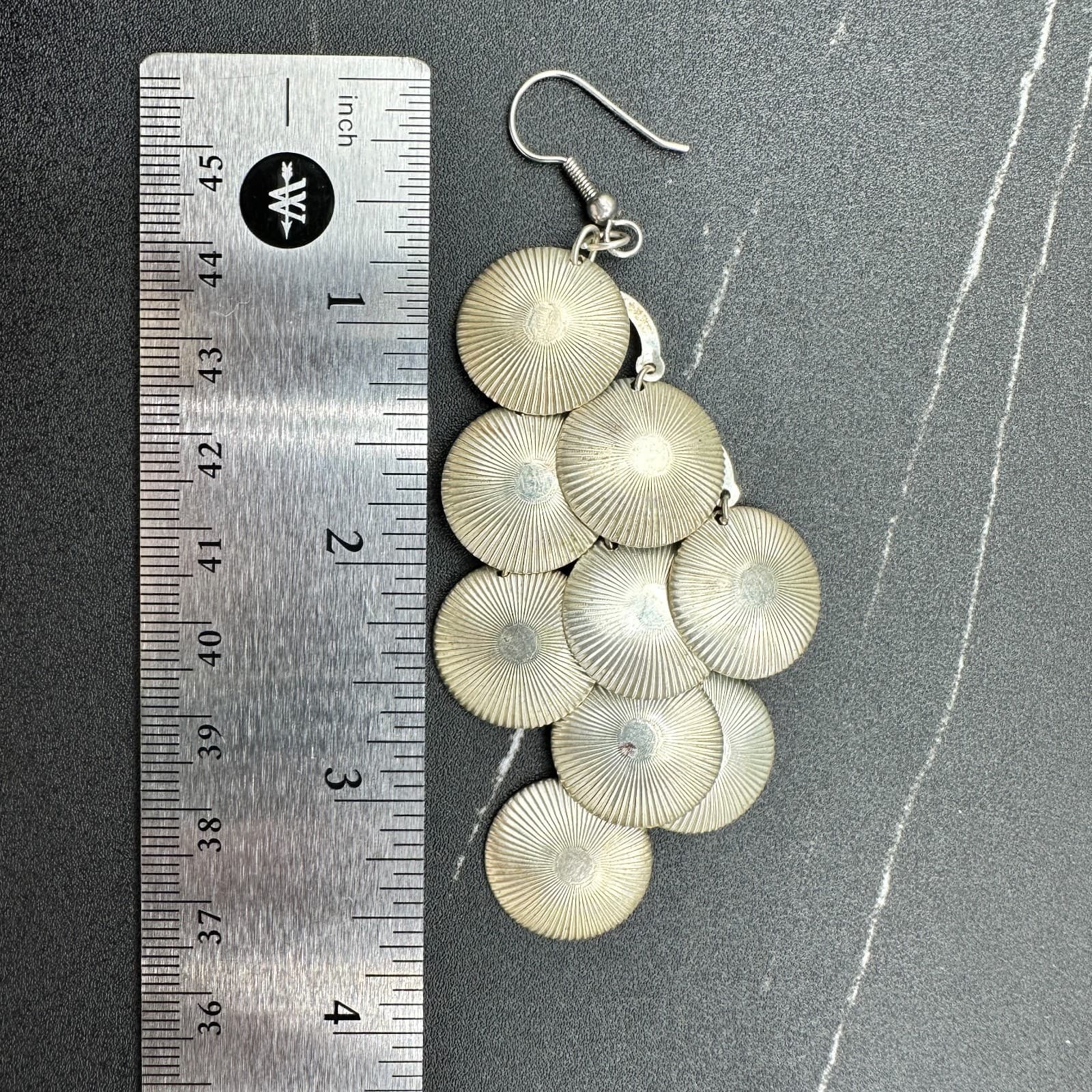 VTG Silver Tone Disc Dangle Earrings Women Boho Long Chandelier Jewelry - Thumbnail 2