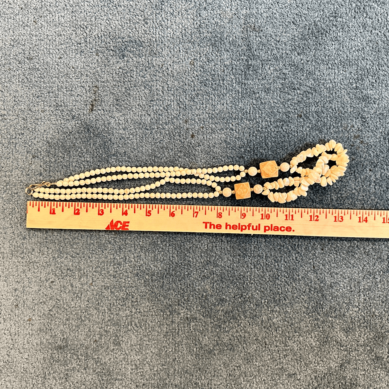 Vintage Mother Pearl Chip Necklace Wood Stone Bead Choker Dual Strand Beige Tan - Thumbnail 2