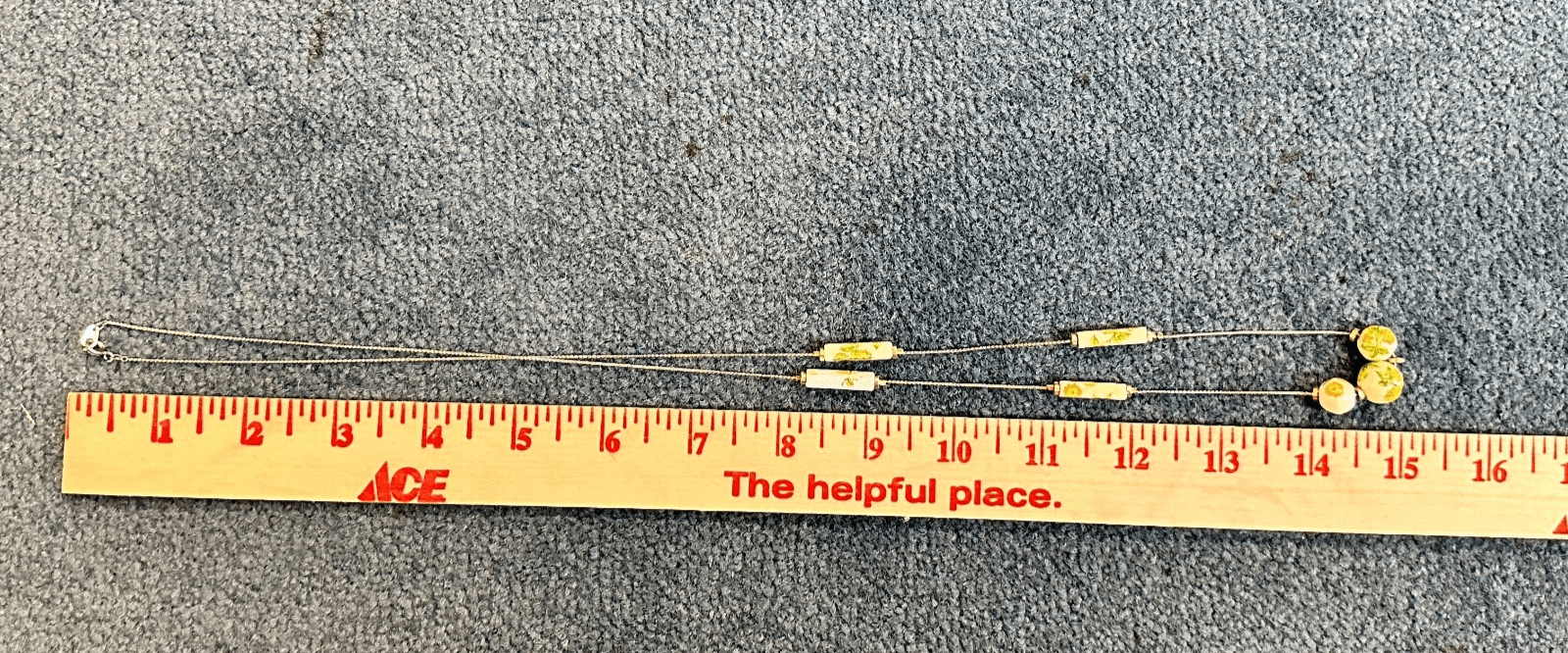 VTG Short Choker Necklace Porcelain Barrel & Round Beads Floral Yellow Flowers - Thumbnail 2