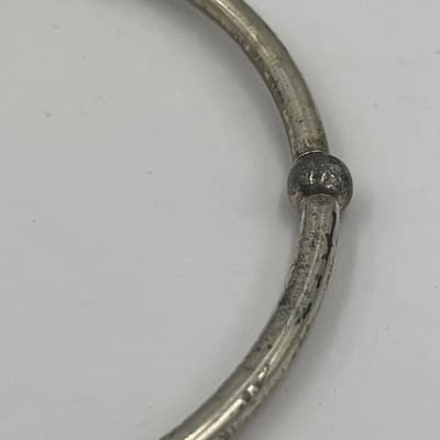 Vintage Silver Tone Bead Station Bangle Bracelet Minimalist Stackable Jewelry - Thumbnail 3