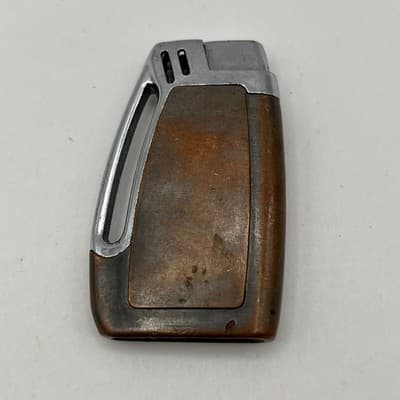 VTG Mid-Century Butane Pocket Lighter Wood Grain Chrome Finish Retro Rare Art - Image 1