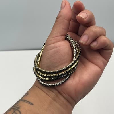 Vintage Black Rhinestone Stretch Bracelet Lot Gold Silver Tone Stackable Jewelry - Thumbnail 6