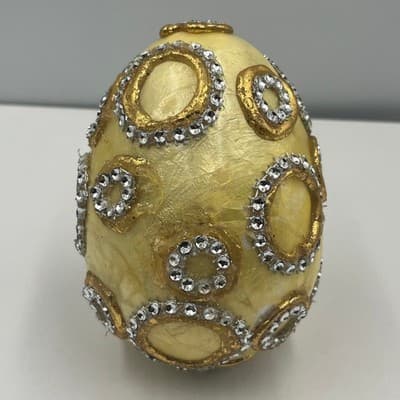 VTG Artisan Handcrafted Jeweled Egg Gold Gilded Rhinestone Decorative Ornament - Thumbnail 2