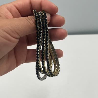 Vintage Black Rhinestone Stretch Bracelet Lot Gold Silver Tone Stackable Jewelry - Thumbnail 4