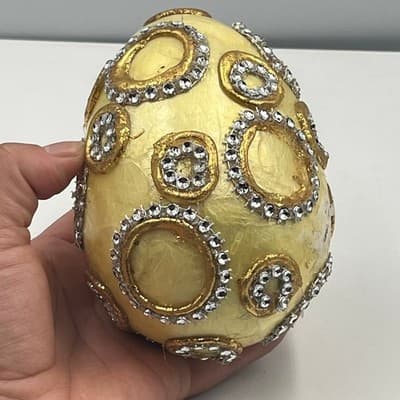 VTG Artisan Handcrafted Jeweled Egg Gold Gilded Rhinestone Decorative Ornament - Thumbnail 5
