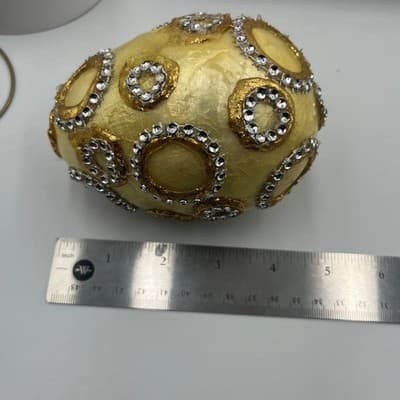 VTG Artisan Handcrafted Jeweled Egg Gold Gilded Rhinestone Decorative Ornament - Thumbnail 6