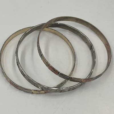 Vintage Tri-Tone Bangle Bracelet Set 3pc Elephant & Turtle Animal Motif Jewelry - Thumbnail 2