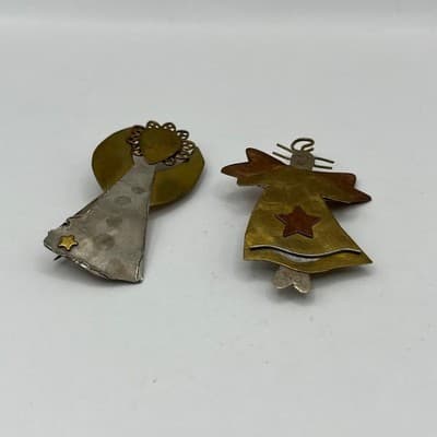 VTG Artisan Mixed Metal Angel Brooch Pin Lot 2 Brass Silver Copper Handmade Star - Thumbnail 3