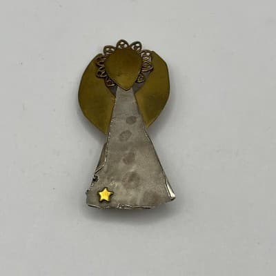 VTG Artisan Mixed Metal Angel Brooch Pin Lot 2 Brass Silver Copper Handmade Star - Thumbnail 7