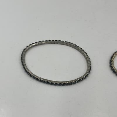 Vintage Black Rhinestone Stretch Bracelet Lot Gold Silver Tone Stackable Jewelry - Thumbnail 2