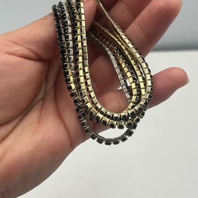 Vintage Black Rhinestone Stretch Bracelet Lot Gold Silver Tone Stackable Jewelry - Thumbnail 5