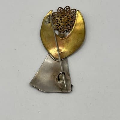 VTG Artisan Mixed Metal Angel Brooch Pin Lot 2 Brass Silver Copper Handmade Star - Thumbnail 8