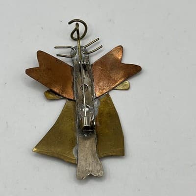 VTG Artisan Mixed Metal Angel Brooch Pin Lot 2 Brass Silver Copper Handmade Star - Thumbnail 5