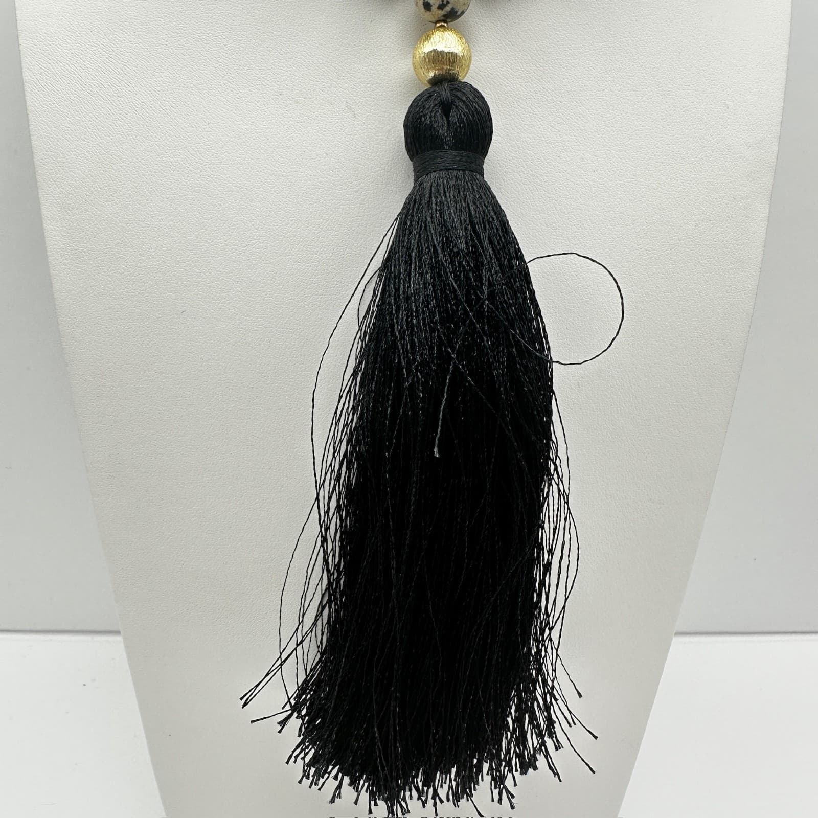 Vintage 90s Love's Affect Dalmatian Jasper Black Tassel Necklace Women's Jewelry - Thumbnail 2