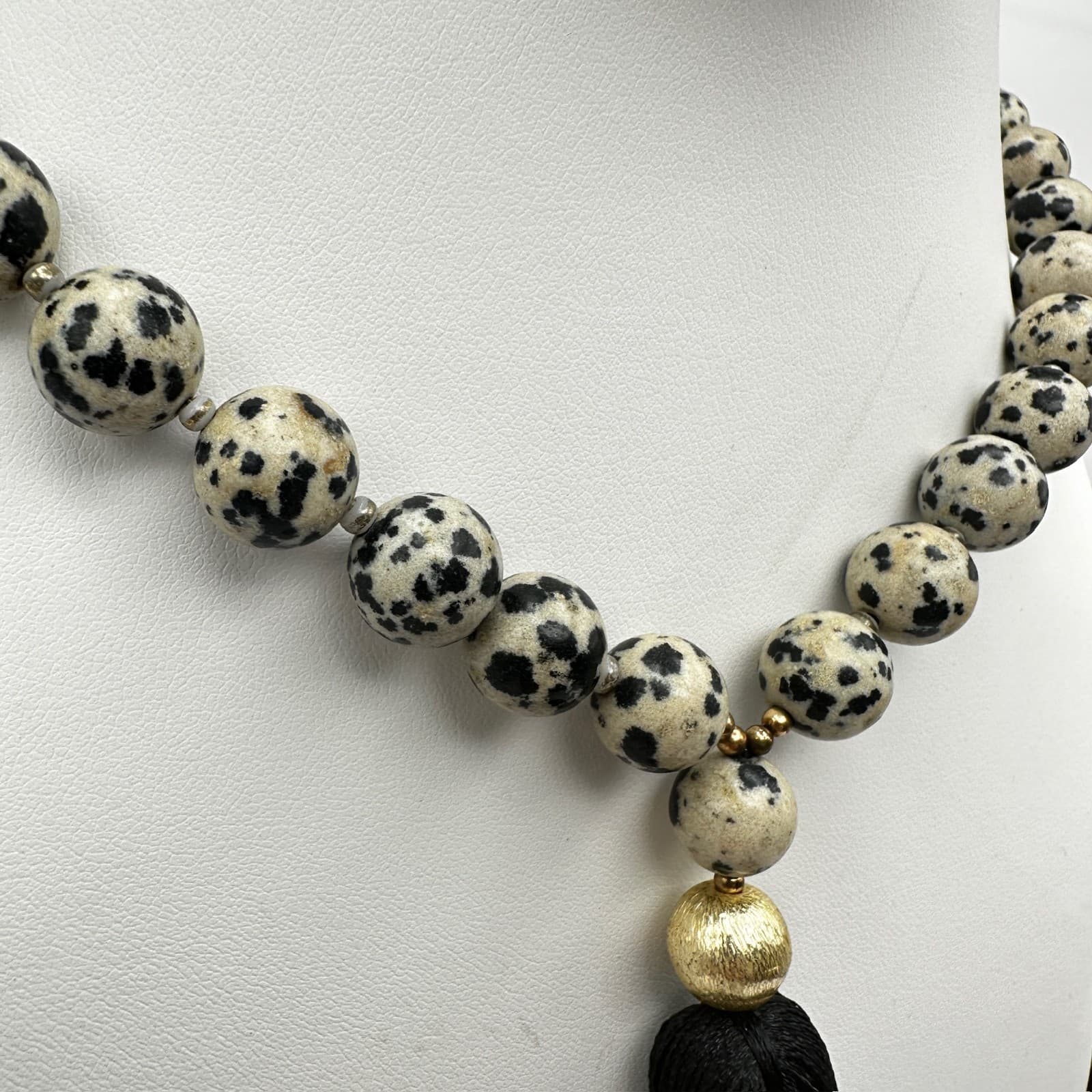 Vintage 90s Love's Affect Dalmatian Jasper Black Tassel Necklace Women's Jewelry - Thumbnail 11